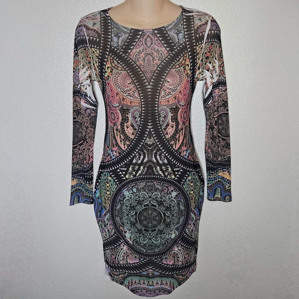 Fashion Nova Bodycon Dress Long Sleeve All Over Print Geometric Mandala